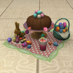 Gâteau au chocolat avec ses œufs décorés